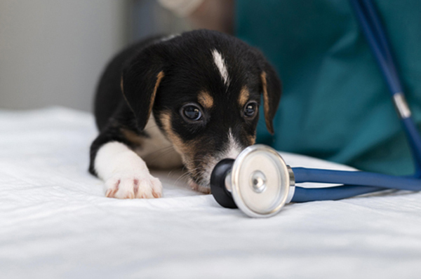 a puppy with a stethoscope